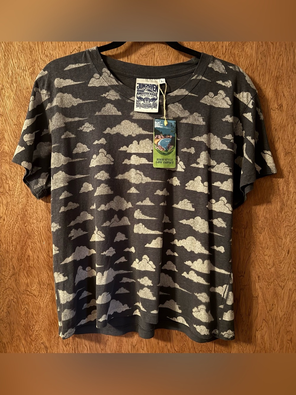 Jungmaven Charcoal Tee with Light Gray Cloud Print